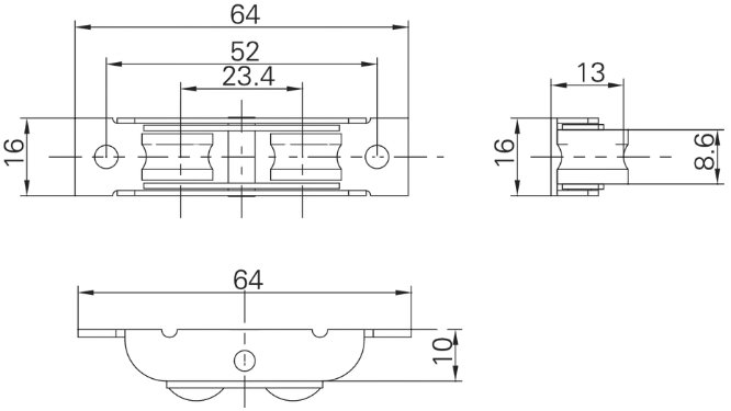 DOUBLE SWING ROLLER (HEAVY) Technical Drawing