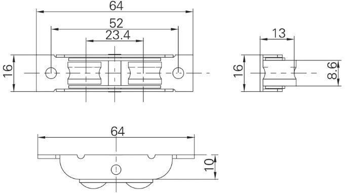DOUBLE SWING ROLLER (U-GROOVE) Technical Drawing