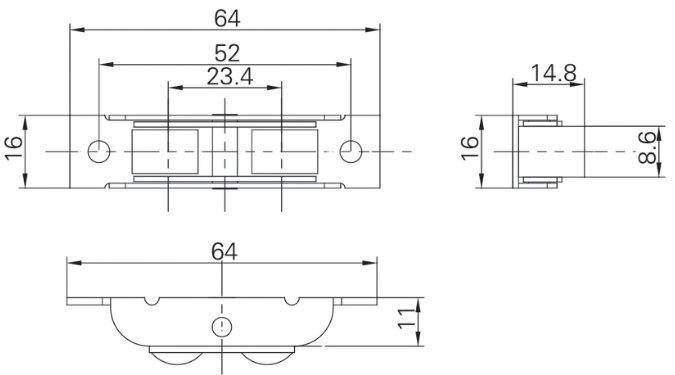 DOUBLE SWING ROLLER Technical Drawing